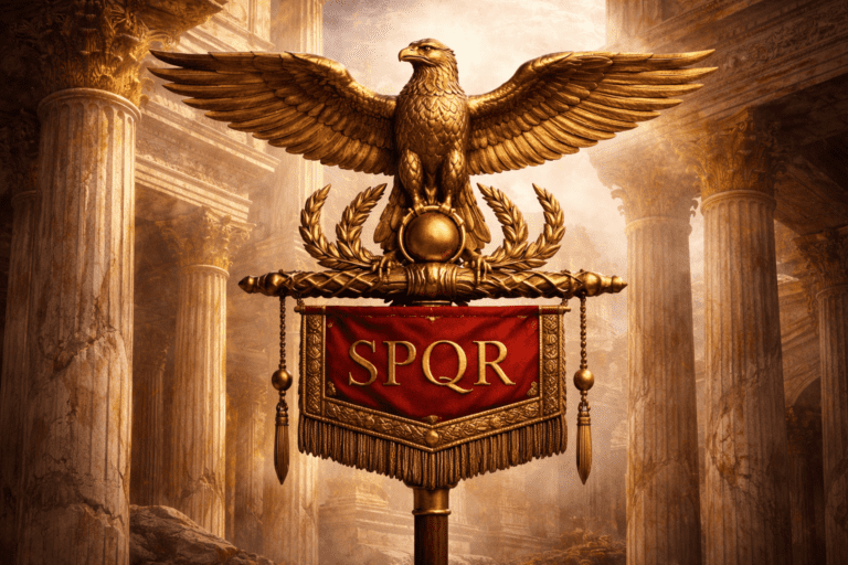 El águila romana y el símbolo SPQR del Imperio Romano