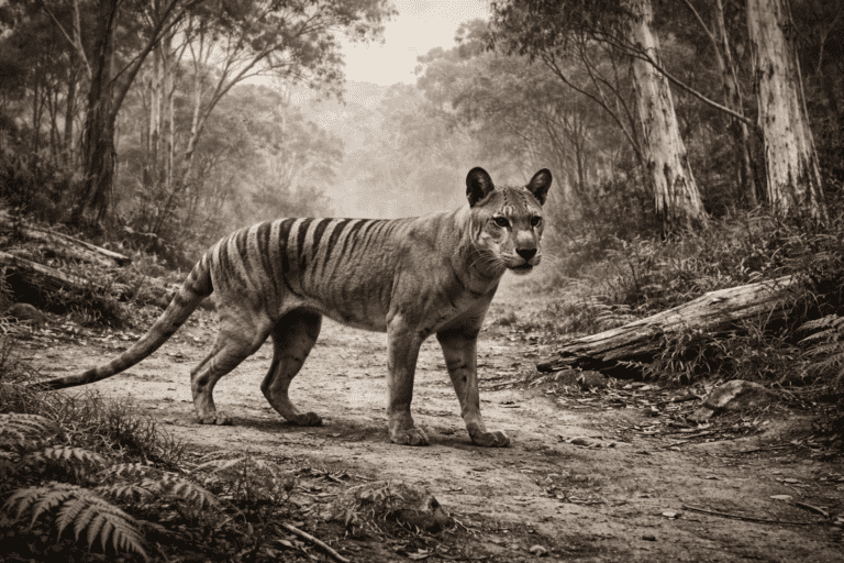 El tilacino o tigre de Tasmania, animal extinto del continente australiano
