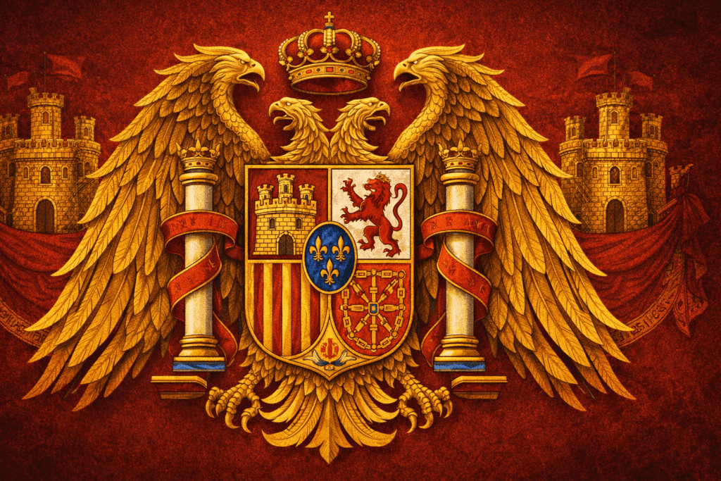 Escudo de armas de España con sus símbolos históricos