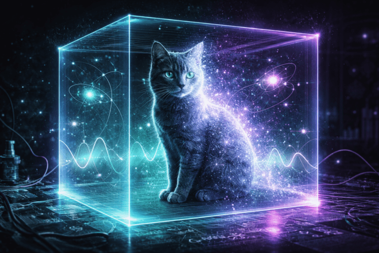 Ilustración conceptual del experimento del gato de Schrödinger